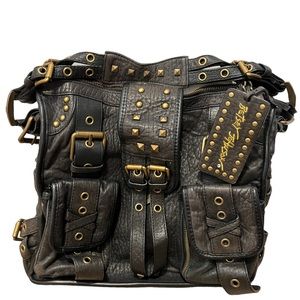 Vintage Betsy Johnson Black Leather Rock n Roll Studded Purse